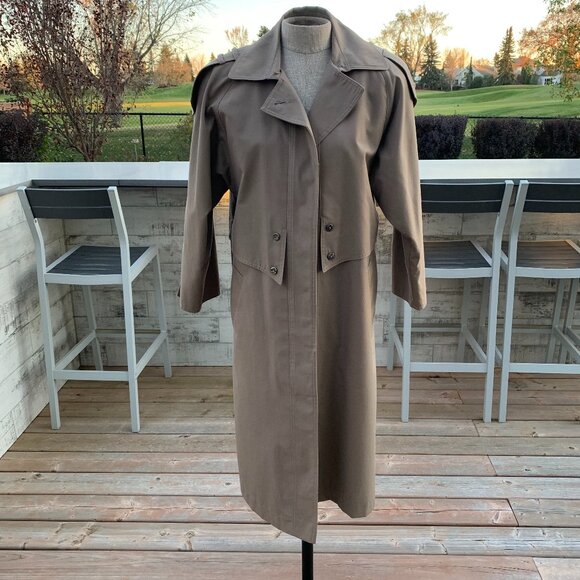 Vintage 80s 90s Khaki Long Beltless Classic Trench Coat Overcoat Raincoat - Picture 1 of 16
